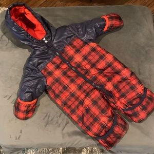 Like New Carter's 3-6 Months Red and Navy Plaid Snow Suit